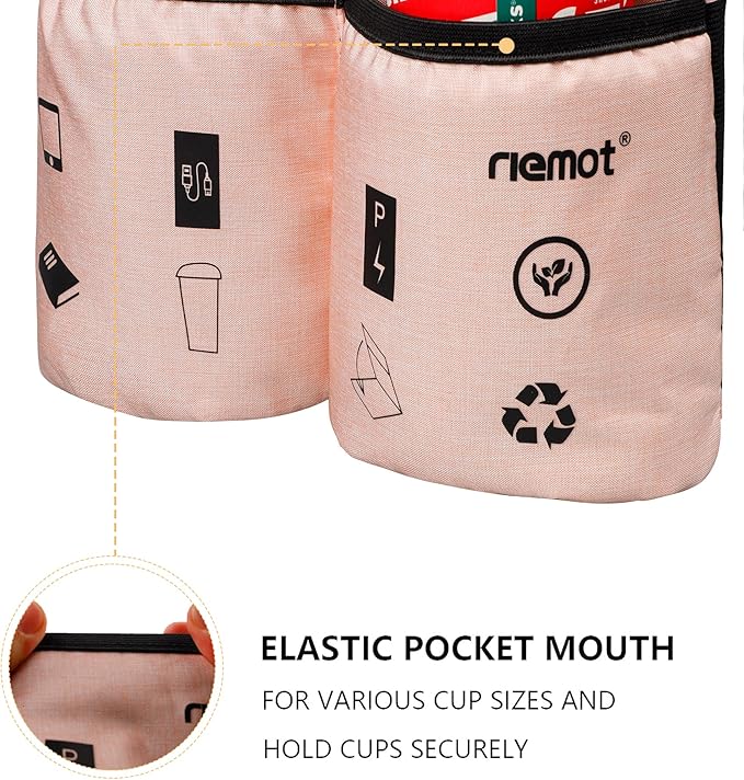 riemot Luggage Travel Cup Tablet Holder - Hold Ipad Books Passports Tickets Water Bottles - Fits Roll on Suitcase Handles - Gifts for Flight Attendants Travelers Accessories Pink