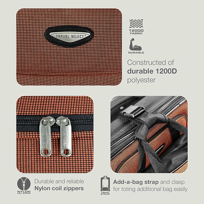 Travel Select Amsterdam Softside Expandable Luggage with Rolling Wheels, Navy, 8-Piece Set (15/21/25/29) with Packing Cubes