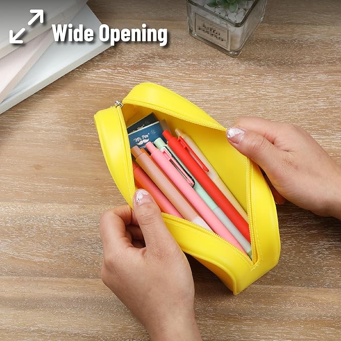 Mr. Pen- Silicone Pencil Case Pouch, Yellow, Aesthetic Multipurpose Design, Aesthetic Pencil Case Small, Silicone Makeup Bag