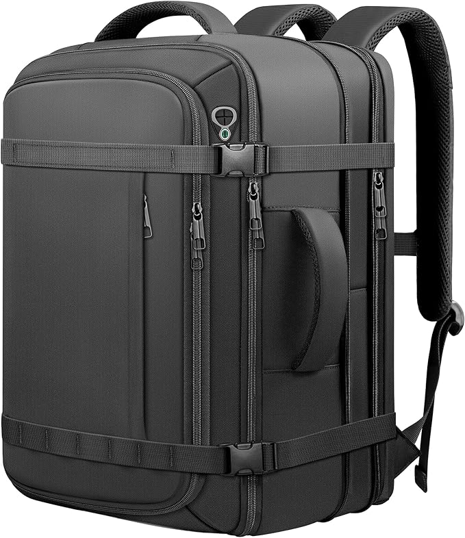 Roomy Carry On Backpack with LifetimeWarranty, Expandable Large Capacity Travel Backpack with USB Cable Port,Fits18.4" Laptop,Water Resistant Anti Theft Carry on Laptop Backpack,Flight Approve,Black