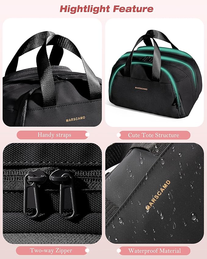 Travel Makeup Bag, Small Size Waterproof Toiletry & Cosmetic Organizer with Leakproof Pockets for Bathroom or Vanity Use for Women, Black