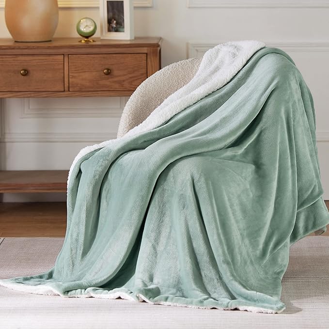 Bedsure GentleSoft Sherpa Fleece Twin Size Blanket for Couch, Non-Heated, Thick and Warm Throw for Women and Men, Soft Fuzzy Plush Twin Blanket for Spring, Sage Green, 60x80 Inches
