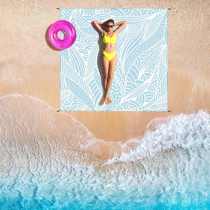 HIHOHO Beach Blanket Waterproof Sandproof Beach Mat for 1-8 Adults Quick Drying Durable Outdoor Picnic Mat for Beach Festival Travel Camping Hiking (BL-Ripple, 120"×108"(8 Person))