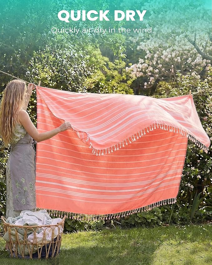 Giant Huge Thin Boho Throw Blanket Turkish Beach Blanket Towel Jumbo Extra Large Xl XXl Big Oversized Outdoor Picnic Accessories Airplane Travel Essentials Camping Gears Must Haves Yard Yoga Mat Coral
