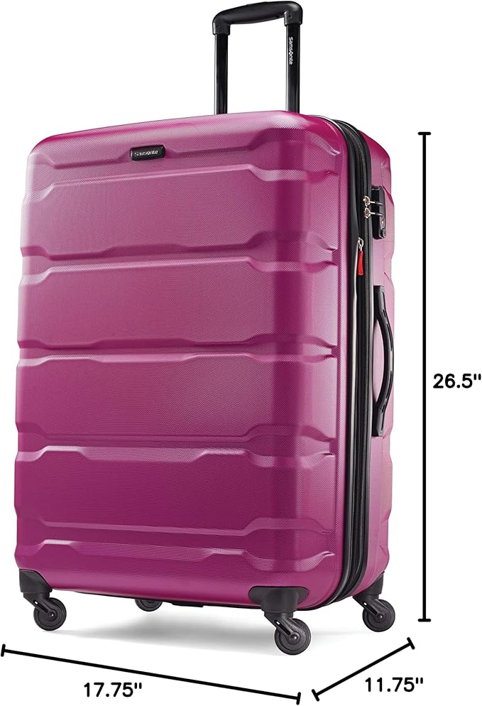 Samsonite Omni PC Hardside Expandable Luggage with Spinner Wheels, Radiant Pink, Checked-Medium 24-Inch