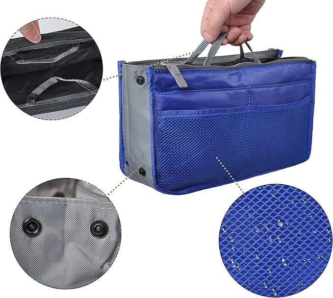 Vercord Purse Organizer Insert for Handbags Bag Organizers Inside Tote Pocketbook Women Nurse Nylon 13 Pockets Royal Blue Large