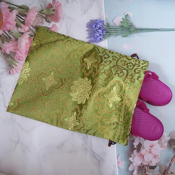 Ouyatoyu 3pcs Embroidered Silk Flower Design Jacquard Travel Bags - Laundry, Shoe, Lingerie & Underwear Storage for Men & Women - Washable Cloth Shoe Bags