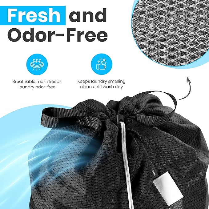 Handy Laundry Extra Large Mesh Laundry Bag with Handles & Shoulder Strap – Heavy Duty, Machine Washable, Breathable Net for Delicates, Bedding, Travel, College Dorm, Storage – Black