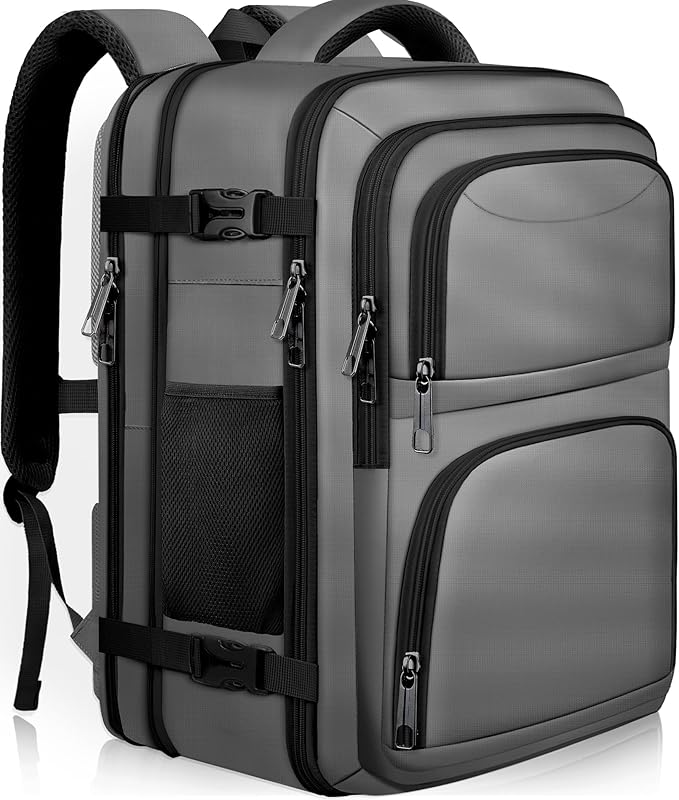 Large Travel Backpack, Laptop Backpack for women, Expandable 52L Carry On Backpack, Airline Approved Water Resistant Weekender 18.4 Inch Laptop Backpack, Business Computer Bag with USB Port, Grey