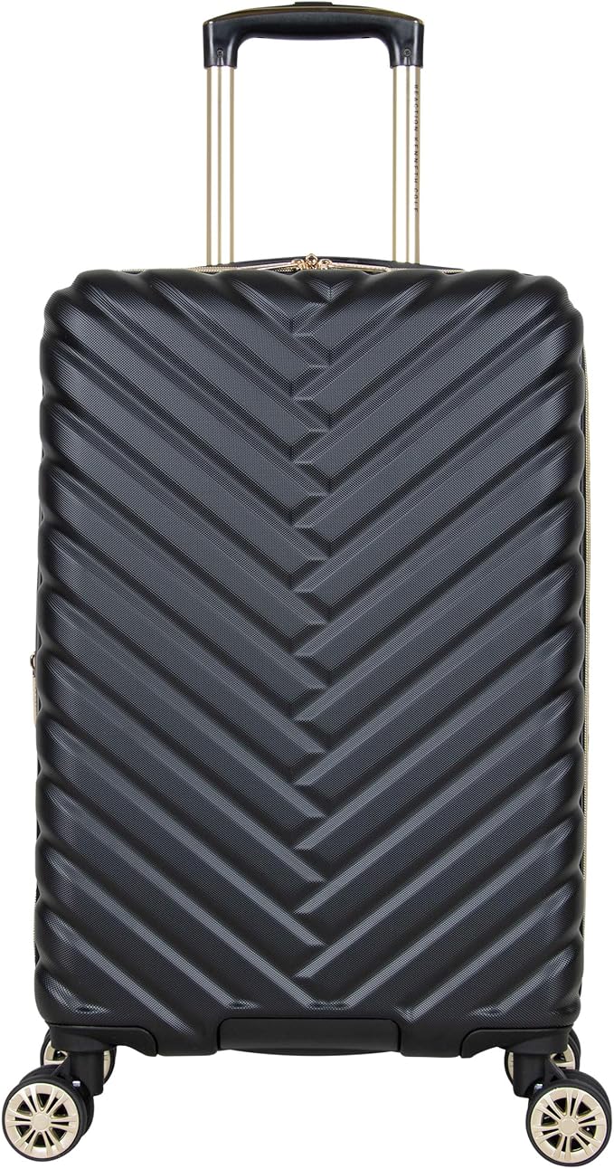 Kenneth Cole REACTION Madison Square Lightweight Hardside Chevron Expandable Spinner Luggage, Black, 2-Piece (20" Carry On + Backpack)