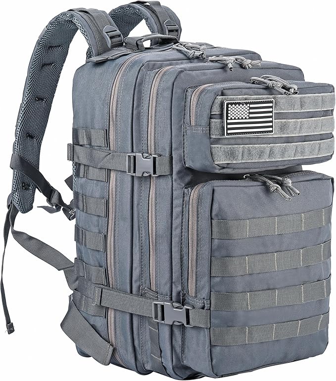 LHI Military Tactical Backpack for Men and Women 45L Army 3 Days Assault Pack Bag Large Rucksack with Molle System - Grey
