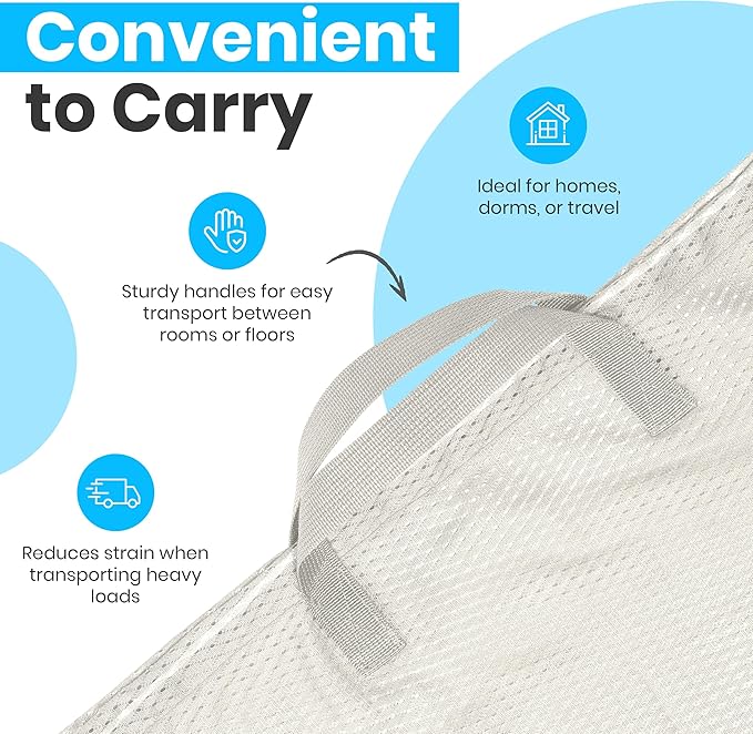 Large Mesh Laundry Bags - Heavy Duty with Handles & Drawstring - Machine Washable Net Laundry Sacks for College Dorm, Camp, Travel, Bedding & Clothes Storage (Grey)