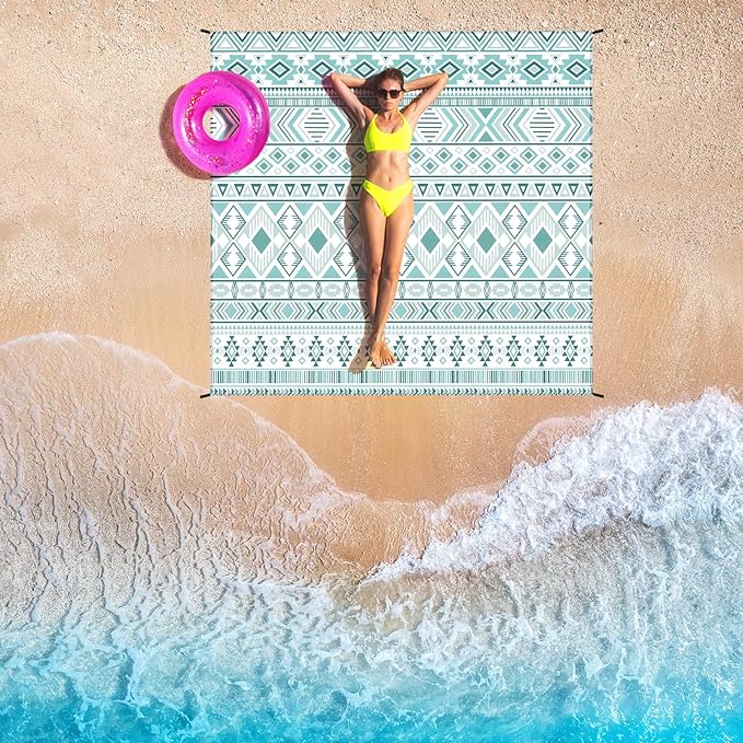 Beach Blanket Waterproof Sandproof Beach Mat for 1-8 Adults Quick Drying Durable Outdoor Picnic Mat for Beach Festival Travel Camping Hiking (Vintage-Green, 79"×83"(4 Person))