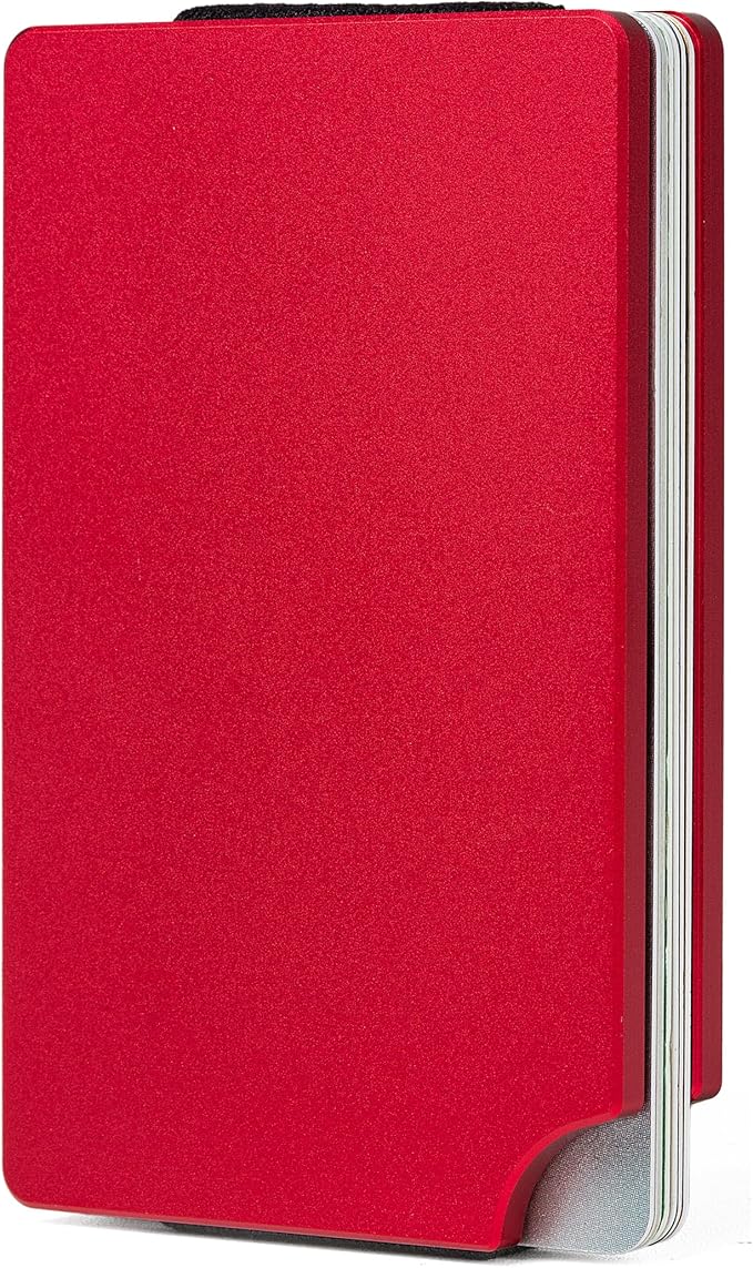Carbon Fiber Minimalist Wallet for Men Credit Card Holder Money Clip & Cash Strap Slim RFID Mens Wallets-Matt Red