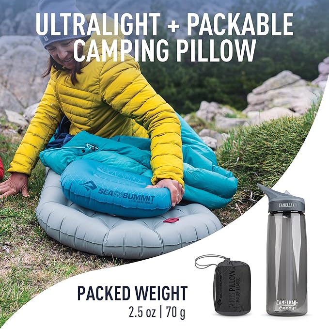 Sea to Summit Aeros Ultralight Inflatable Camping and Travel Pillow, Large, Grey
