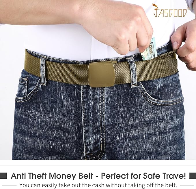 Travel Security Money Belt with Hidden Money Pocket - Cashsafe Anti-Theft Wallet Unisex Nickel free Nylon Belt by JASGOOD