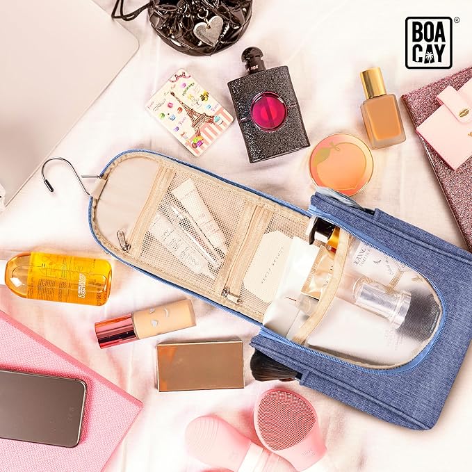 BOACAY Small Hanging Travel Toiletry Bag for Women and Men, Makeup Bag, Bathroom & Shower Organizer Kit for Accessories, Cosmetics, Travel Essentials