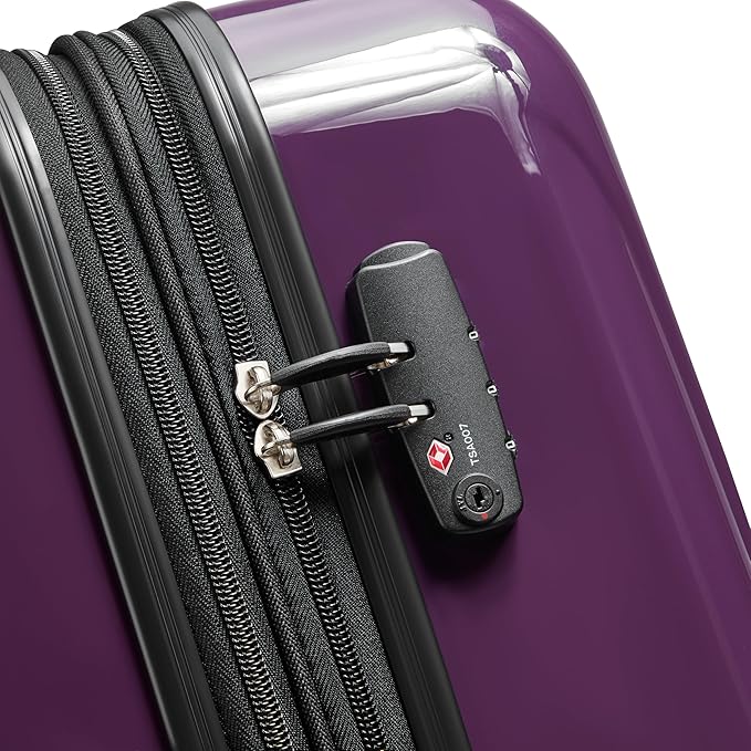 DELSEY PARIS Helium Aero Hardside Expandable Luggage with Spinner Wheels, Plum, Checked-Medium 24 Inch