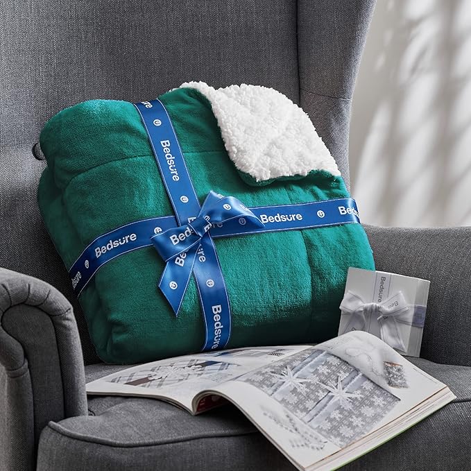 Bedsure GentleSoft Sherpa Fleece Twin Size Blanket for Couch, Non-Heated, Thick and Warm Throw for Women and Men, Soft Fuzzy Plush Twin Blanket for Winter, Forest Green, 60x80 Inches