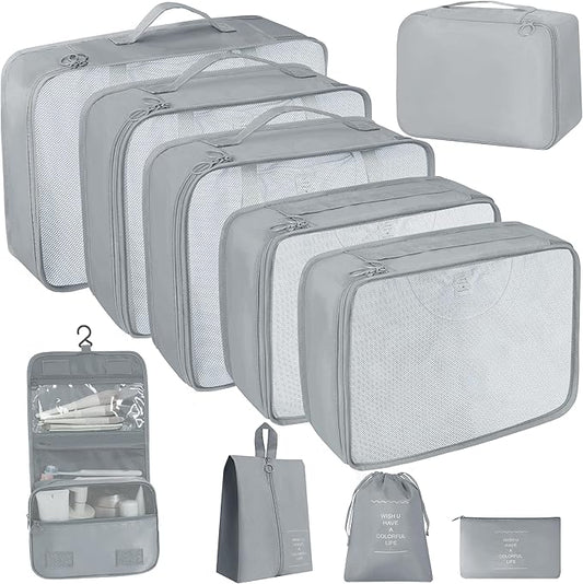 10 Pcs Set Packing Cubes - Travel Packing Organizers, Expandable Suitcase Organizer, Luggage Organizer Bags