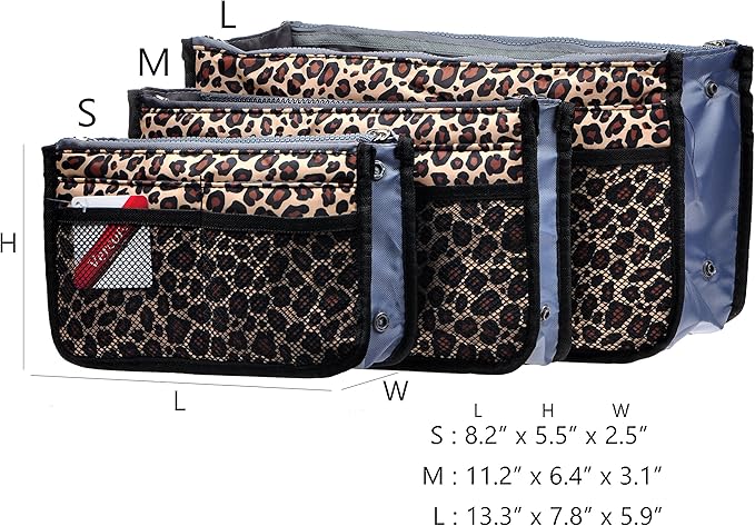 Vercord Purse Organizer Insert for Handbags Bag Organizers Inside Tote Pocketbook Women Nurse Nylon 13 Pockets Leopard Medium