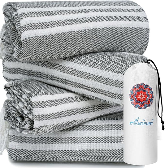4 Pack Turkish Beach Towels Quick Dry Sand Free Soft Absorbent Extra Large Xl Big Blanket Adult Oversized Bath Pool Swim Towel Lightweight Thin Fast Drying Compact No Sand Packable Vacation Essentials