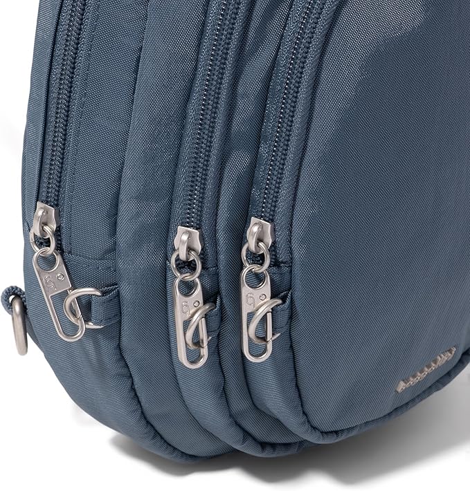 Baggallini Securtex® Anti-Theft Multi Zip Sling - Lightweight 8.6"x15.2" Travel Bag with Locking Zippers & RFID Protection