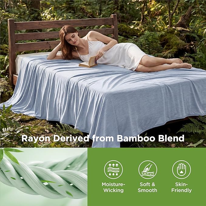 Bedsure Celestial Blue Cooling Blanket Full Size for Hot Sleepers - Summer Blanket Full Size Cold Bed Cool Arc-Chill Thin Ice Bedding with Rayon Derived from Bamboo Night Sweats Hot Flashes, 80x90