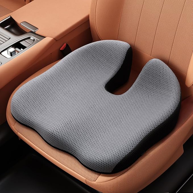 Benazcap Car Seat Cushion - Memory Foam Car Seat Pad - Sciatica & Lower Back Pain Relief - Car Seat Cushions for Driving - Road Trip Essentials for Drivers-Grey