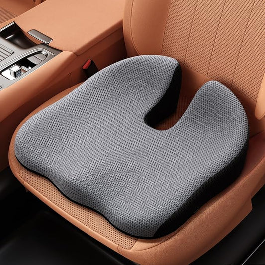 Benazcap Car Seat Cushion - Memory Foam Car Seat Pad - Sciatica & Lower Back Pain Relief - Car Seat Cushions for Driving - Road Trip Essentials for Drivers-Grey