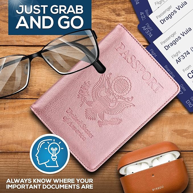 Ciana Passport Holder for Travel – PU Leather Passport Cover and Card Holder for Men & Women – Slim Passport Holder with Card Protector Slot, Travel Must Haves (Rose Gold)