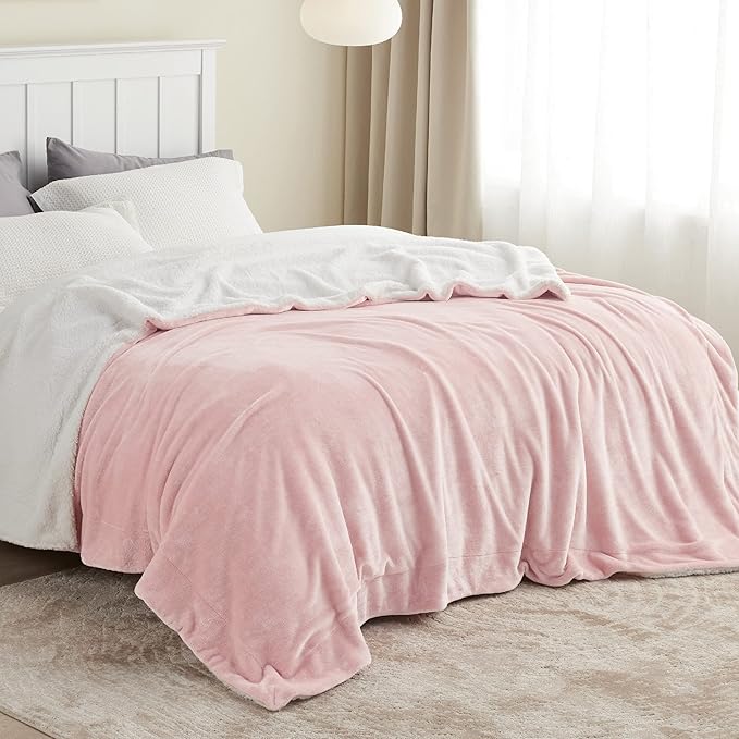 Bedsure GentleSoft Sherpa Fleece Blankets King Size for Bed, Non-Heated, Thick and Warm Throw for Women and Girls, Soft Fuzzy Plush King Blanket for Spring, Room Home Decor, Pink, 108x90 Inches