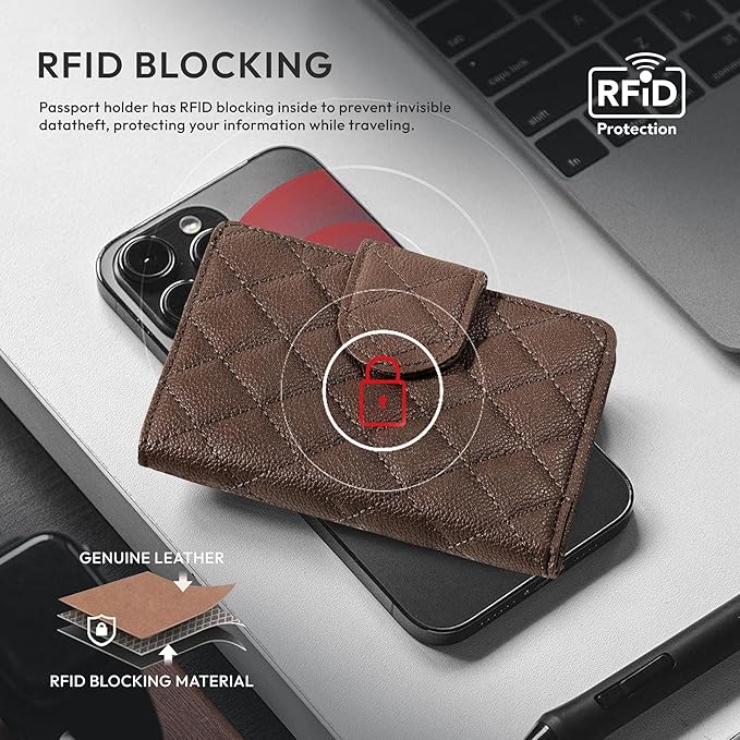 Passport Holder for Travel RFID Passport Holder with Airtag Compact Leather Passport Cover Case with Card Holders SIM Slots Passport Wallet for Women Men Airport Essentials Gift