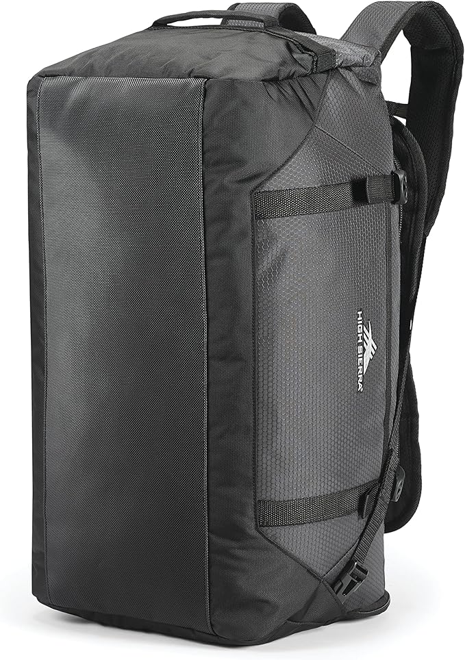 High Sierra Fairlead Travel Overnight Duffel Backpack Gym Bag with Padded Handles, Compression Straps, and Multiple Pockets, Mercury/Black