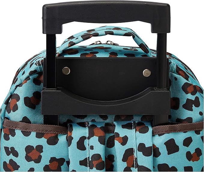 Rockland Double Handle Rolling Backpack, Blue Leopard, 17"