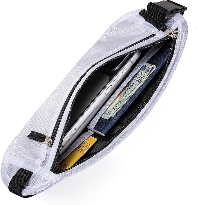 RFID Blocking Money Belt - Passport Holder & Travel Wallet, Slim Hidden Fanny Packs for Women Men - White