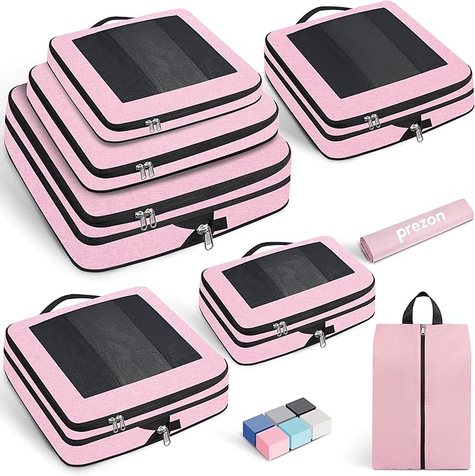 Compression Packing Cubes for Travel, Lightweight Vacation Travel Essentials, Travel Accessories for Suitcase Organizer Bags Set, Durable Luggage Organizer