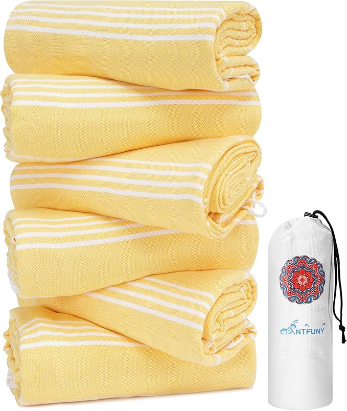 Antfuny 6 Packs Turkish Beach Towels Yoga Blanket Gym Workout Towel Mens Birthday Gift Ideas for Father Day Dad Husband Brother Uncle Son Daughter Boyfriend Male Boss Grandpa Him Appreciation Yellow