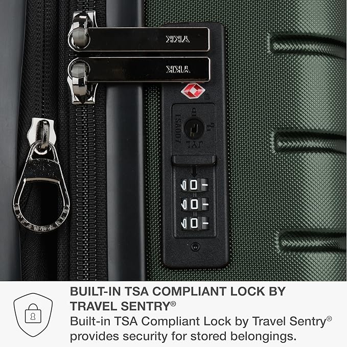Traveler's Choice Archer Polycarbonate Hardside Spinner Luggage Set, Tie Down Straps, Green, Checked 29-Inch