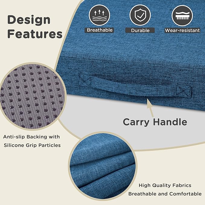 AddGrace Recliner Cushions for Elderly Thick Seat Cushion 20"x20"x4" Chair Pads with Non Slip Backing and Washable Cover for Couch Armchair Chairs Blue