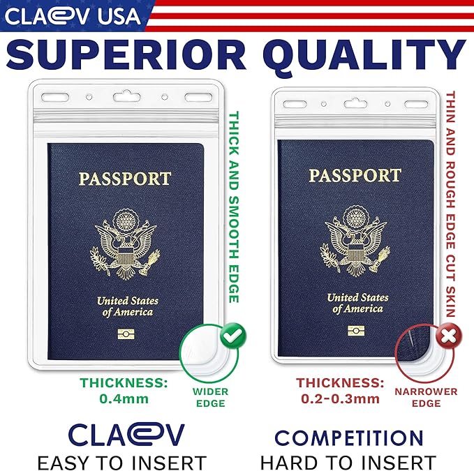 Claev Vertical 4x6 Passport & Card Holders (4x6 Extra Large (XXL), 10 Pack), Clear Waterproof ID Plastic Name Card Badge Holders for Travel, Conferences, Conventions