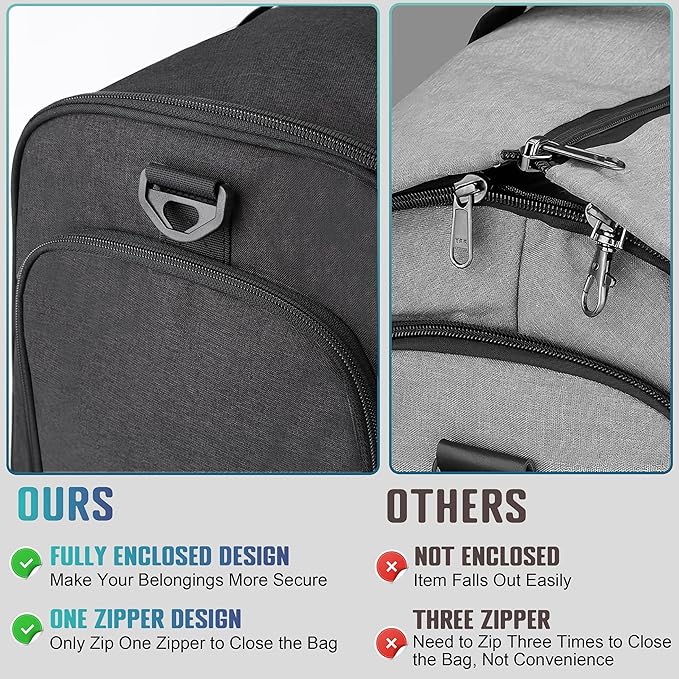 HILOMON Convertible Duffle Bags for Travel Carry On Suit Duffle Bags with Shoulder Strap 2 in 1 Hanging Garment Duffle Bag for Men Women (Black Mesh Storage)