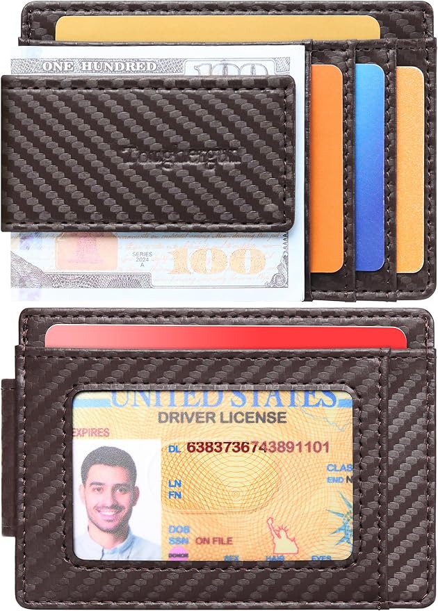 Toughergun Slim Wallet for Men RFID Blocking Money Clip, Minimalist Front Pocket Credit Card Holder, Magnetic Thin Mens Wallets with ID Window