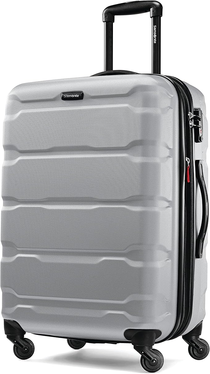 Samsonite Omni PC Hardside Expandable Luggage with Spinner Wheels, Silver, Checked-Medium 24-Inch