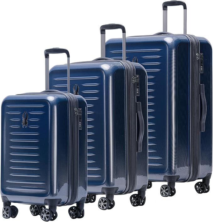 Spyder Rails Expandable Hardside Upright Suitcase with 360° Spinner Wheels, TSA Approved Lock (Navy, 3-Piece Set)