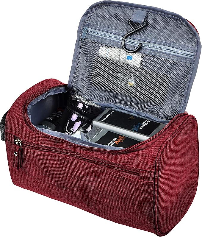 Vercord Mens Toiletry Bag Wash Travel Small Shaving Dop Kit Shower Bathroom Ditty Hygiene Bag Frosted Burgundy