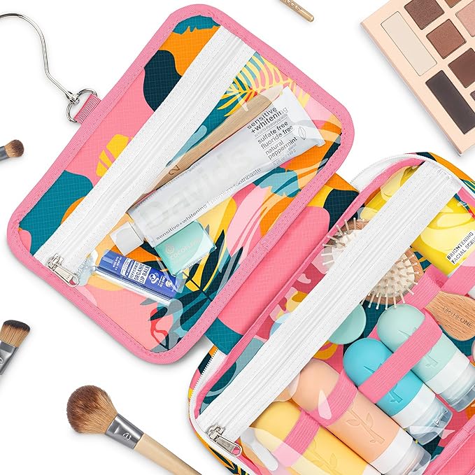 Eco Sun Hanging Travel Toiletry Bag — Designed in Hawaii — Water-resistant Travel Organizer for Bathroom Accessories (Tropical Vacay)