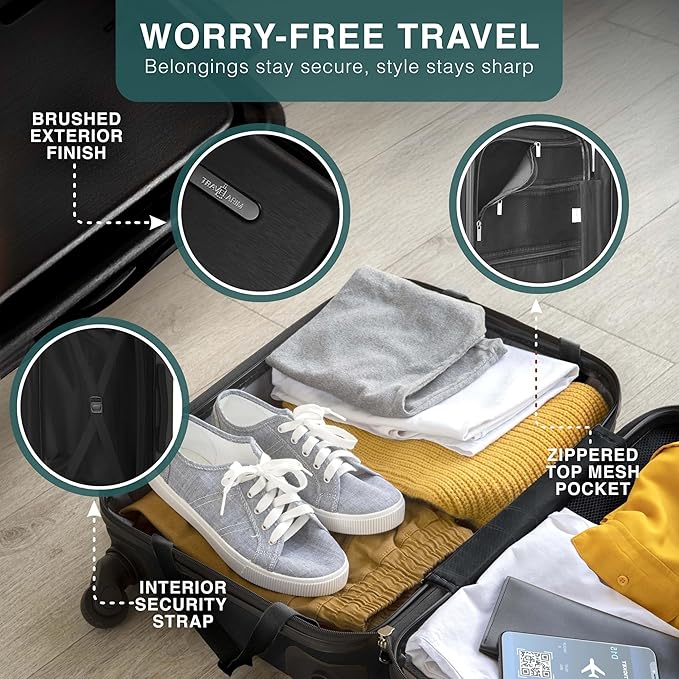 Luggage Sets 3 Piece, 20 Inch Carry on Luggage and 24 Inch Suitcases with Wheels Spinner, Durable Hard Shell Suitcase Set, Expandable Travel Suitcase, Black