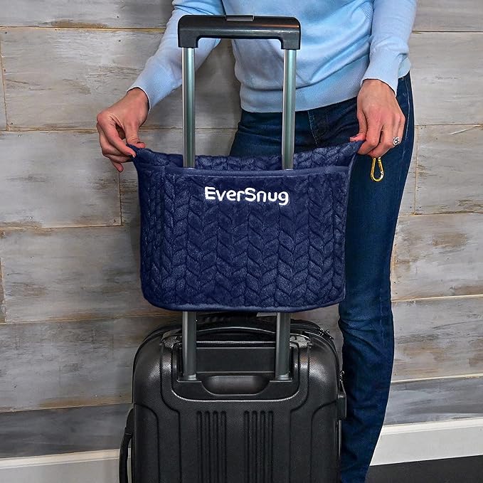 EverSnug Travel Blanket & Pillow 68x42 - Premium Ultra-Soft Microfleece 2 in 1 Compact & Packable Flight Blanket with Soft Bag Pillowcase, Hand Luggage Sleeve and Backpack Clip (Navy Blue)
