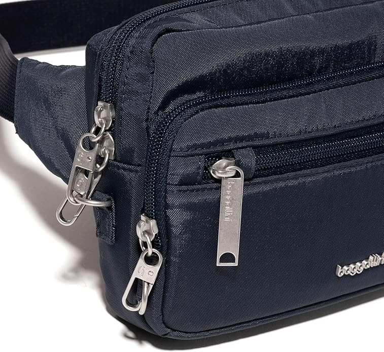 Baggallini Securtex Anti-theft Belt Bag 8.8"x5.5" Crossbody Fanny Pack for Women RFID Wallet Locking Zipper Travel Purse
